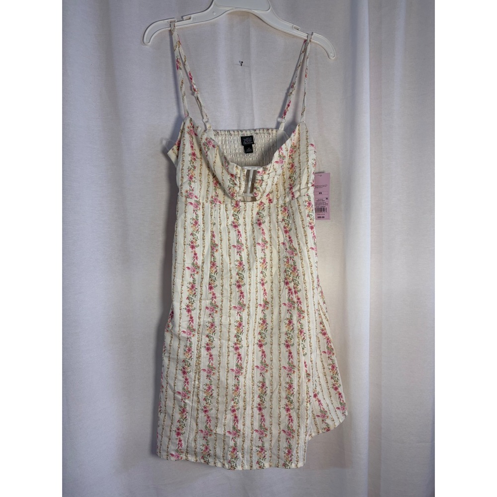 Wild Fable Women Cream Floral Stripe Cutout Mini Dress XS NWT Cottagecore Summer